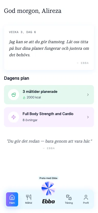 The home view in the Ebba Health app