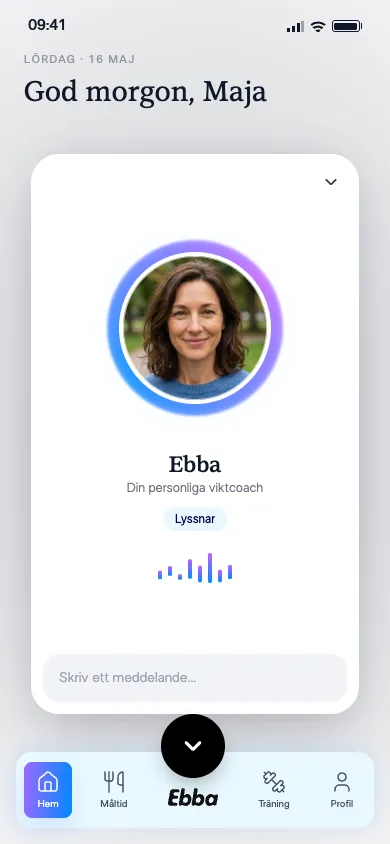 Röstläget i Ebba Health-appen där Ebba lyssnar