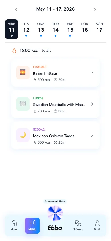 Personal meal plan in the Ebba Health app